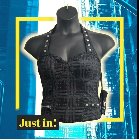 Lip Service Tops - Rare Vintage DEADSTOCK Lip Service Grey Plaid Studded Corset Top